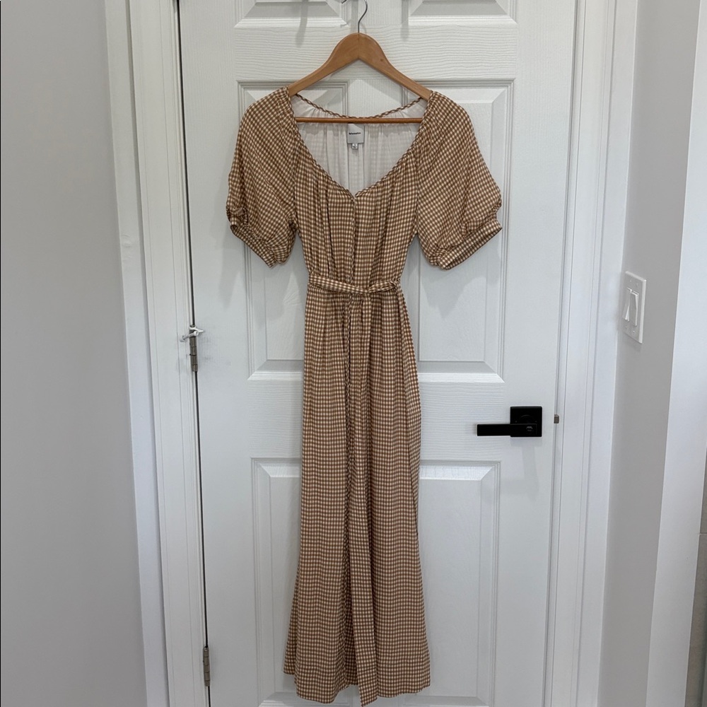 Reformation Beige Gingham Dress size S